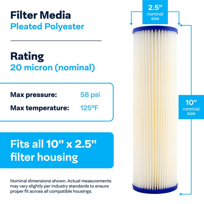 SpiroPure SP-S1 10x2.5 20 Micron Pleated Polyester Sediment Water Filter Cartridge S1 155001-43 S1A (Case of 24) - Image 3